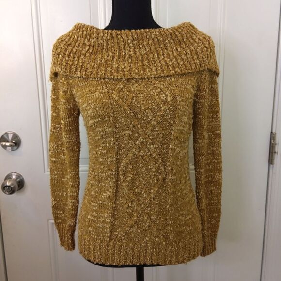 Once 1 Again gold long sleeve cowl neck sweater - Picture 1 of 9